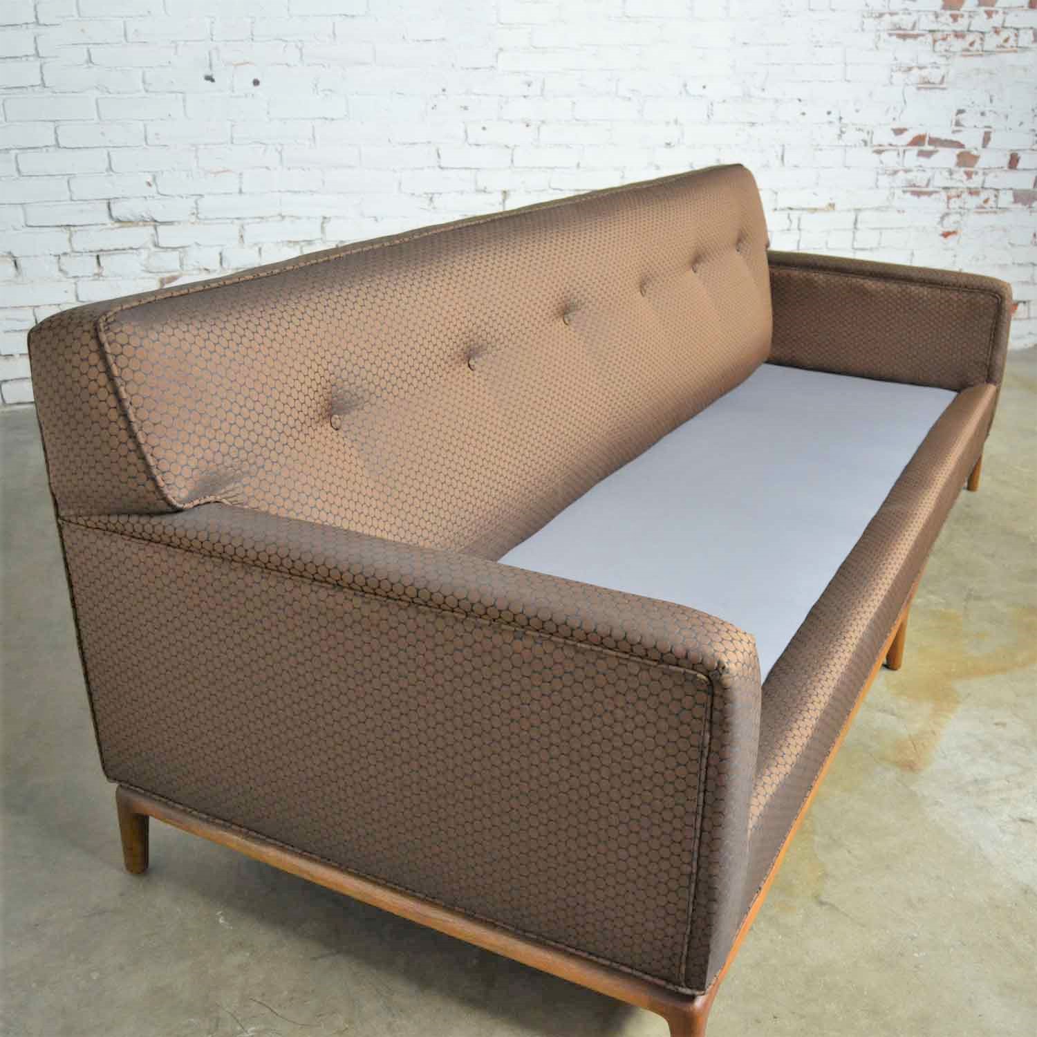 Mid Century Modern Tufted Tight Back Tuxedo Sofa on Walnut Base