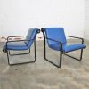 Pair Hannah Morrison for Knoll Sling Arm Chairs in Black and Blue