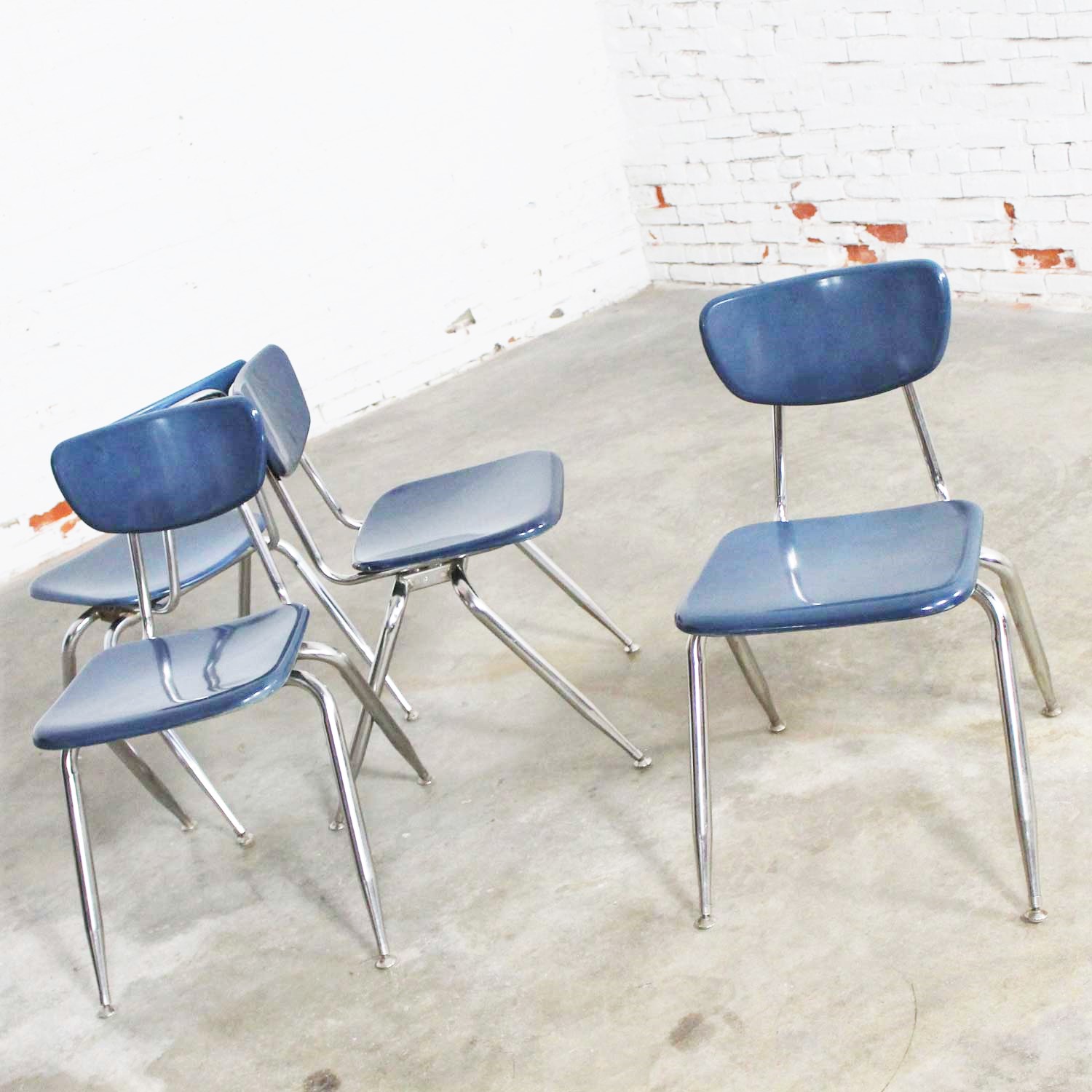 Virco 3000 Series Hard Plastic and Chrome Chairs in Navy Blue