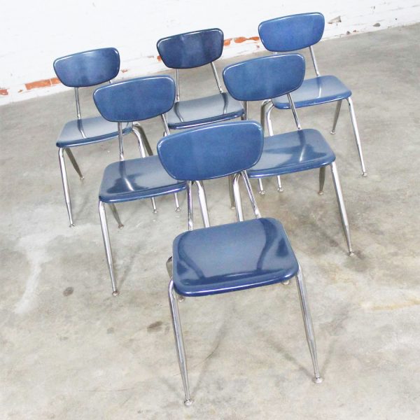 Virco 3000 Series Hard Plastic and Chrome Chairs in Navy Blue