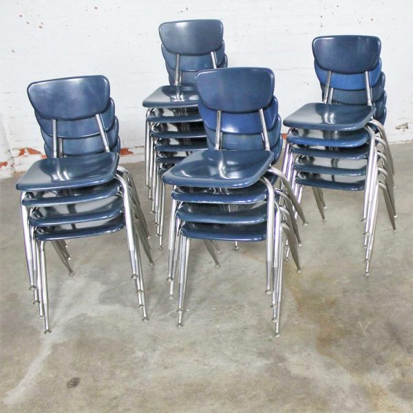 Virco 3000 Series Hard Plastic and Chrome Chairs in Navy Blue