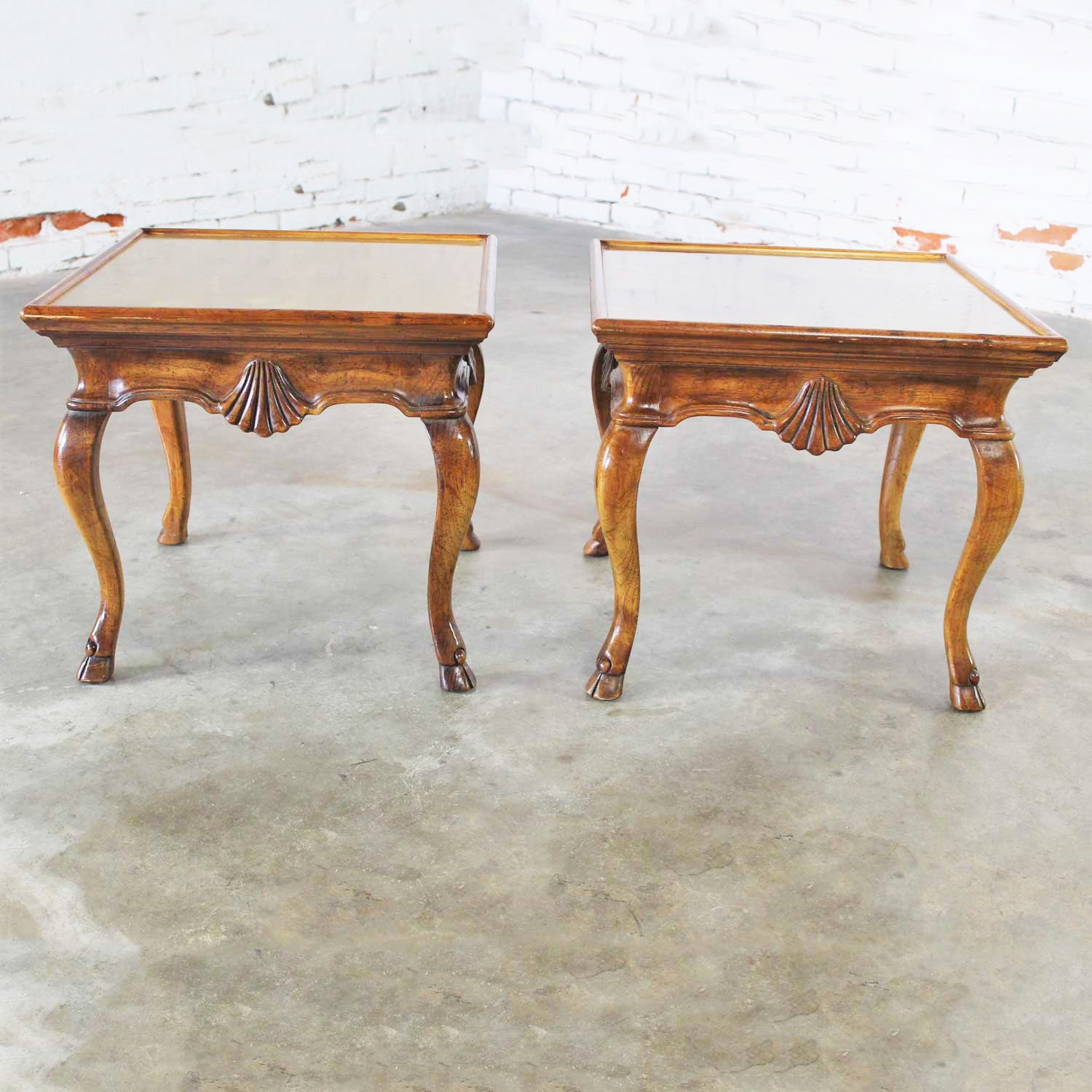 Vintage Pair of Brittiany for Heritage Hooved Side Tables w/ Brass Insert Tops
