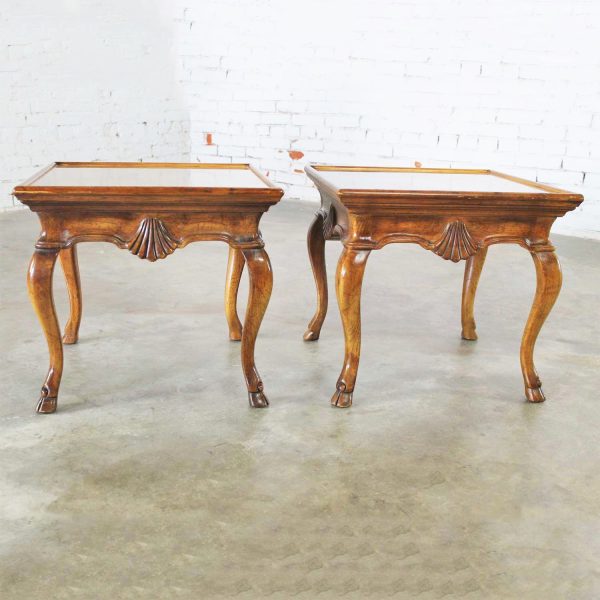 Vintage Pair of Brittiany for Heritage Hooved Side Tables w/ Brass Insert Tops