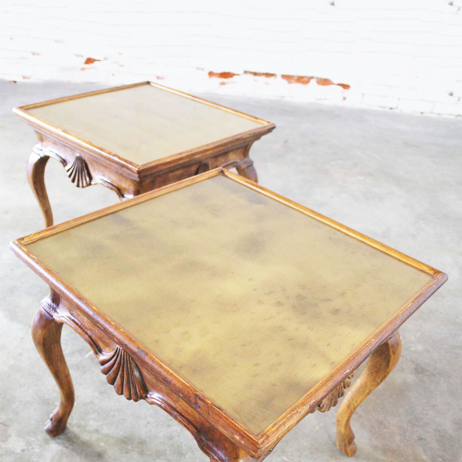 Vintage Pair of Brittiany for Heritage Hooved Side Tables w/ Brass Insert Tops