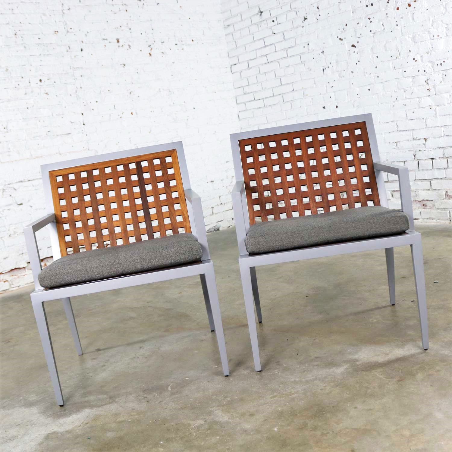 Pair of Aluminum and Teak Archetype Patio Chairs by Michael Vanderbyl for McGuire