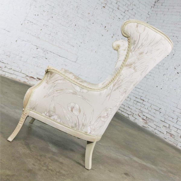 Neoclassic French Style Large Wingback Lounge Chair in Antique White