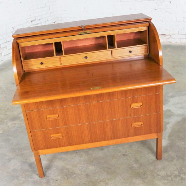 Scandinavian Modern Teak Rolltop Writing Desk Attributed to Egon Ostergaard