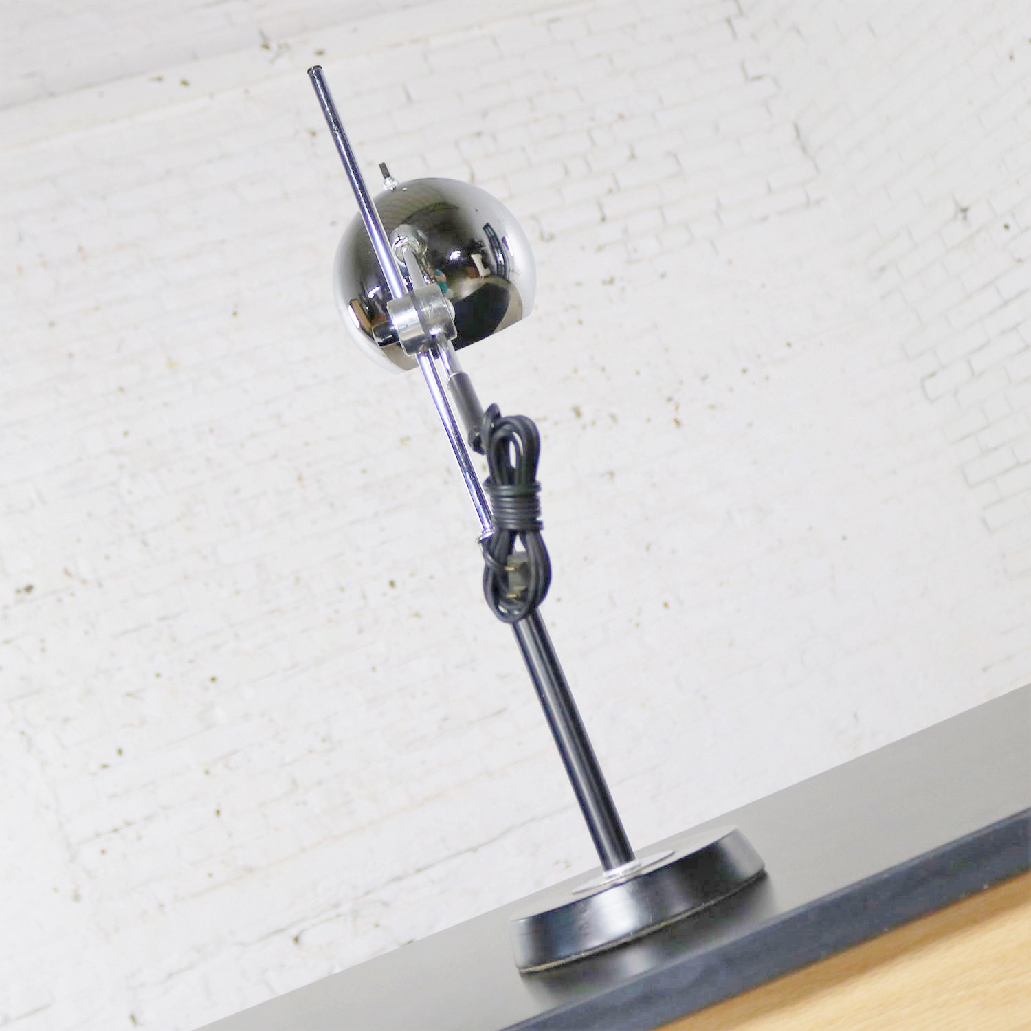 Articulating Chrome and Black Ball Orb Task Lamp Attributed to Robert Sonneman