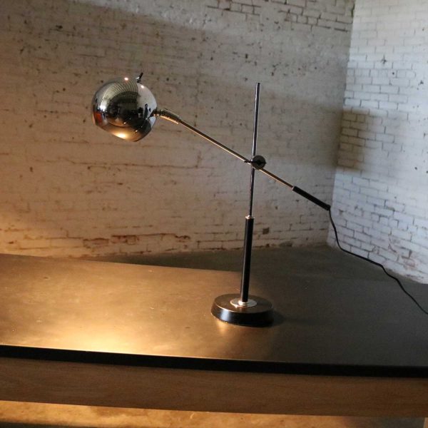 Articulating Chrome and Black Ball Orb Task Lamp Attributed to Robert Sonneman