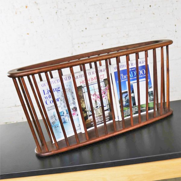 Larger Walnut Oval Magazine Rack Attributed to Arthur Umanoff for Washington Woodcraft