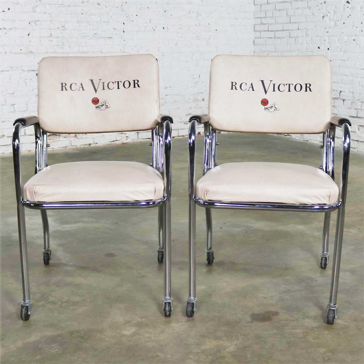 Vintage Pair Art Deco Streamline Modern RCA Victor Advertising Chairs by Chromcraft