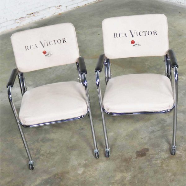 Vintage Pair Art Deco Streamline Modern RCA Victor Advertising Chairs by Chromcraft