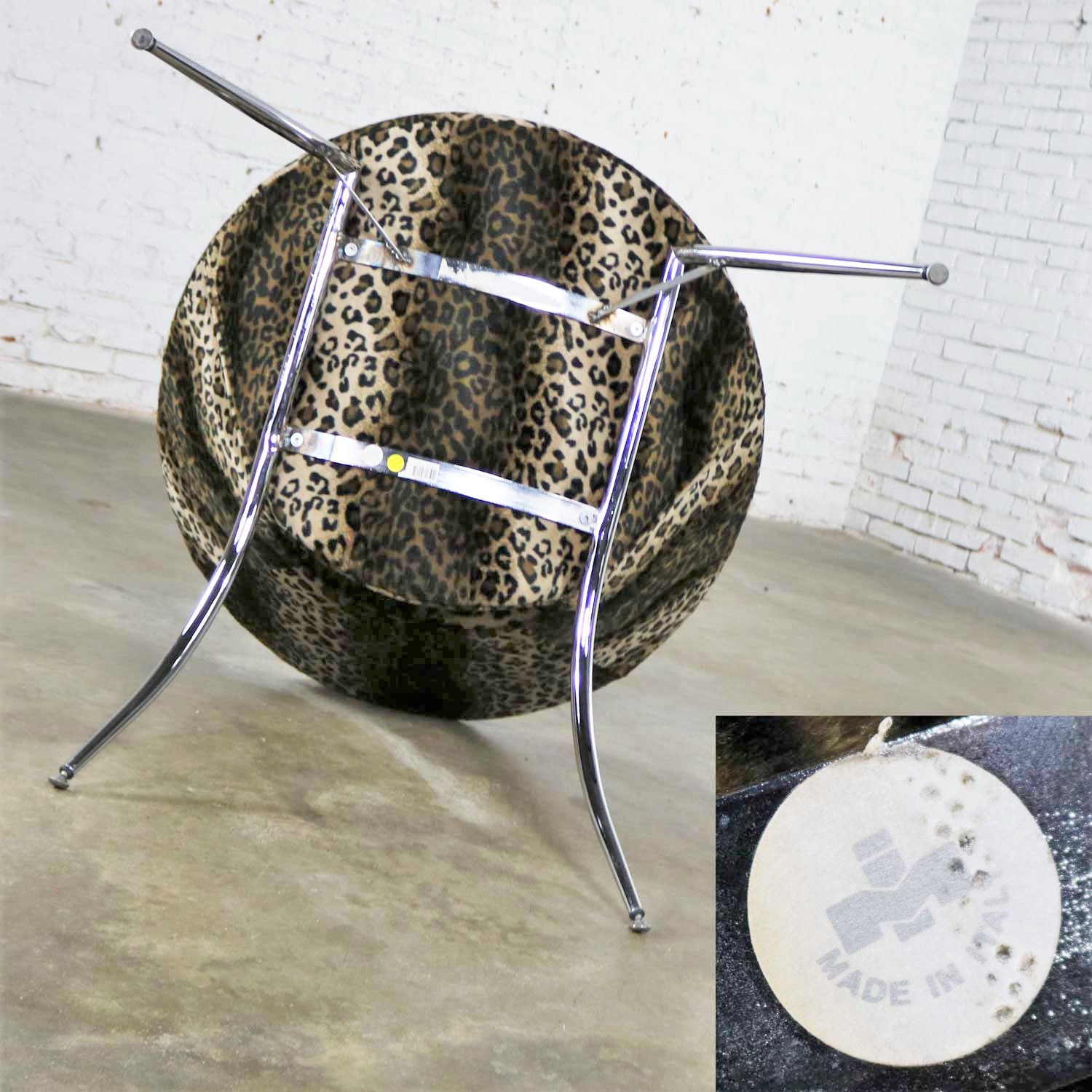 Animal Print and Chrome Round Hoop Bucket Chair Made in Italy