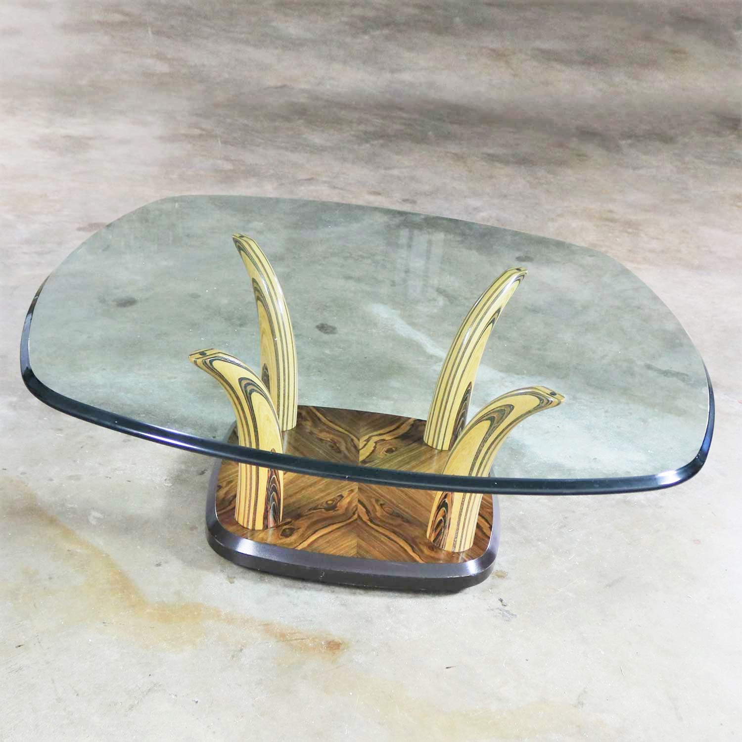 Henredon Zebra Wood Faux Tusk Coffee or Cocktail Table with Glass Top