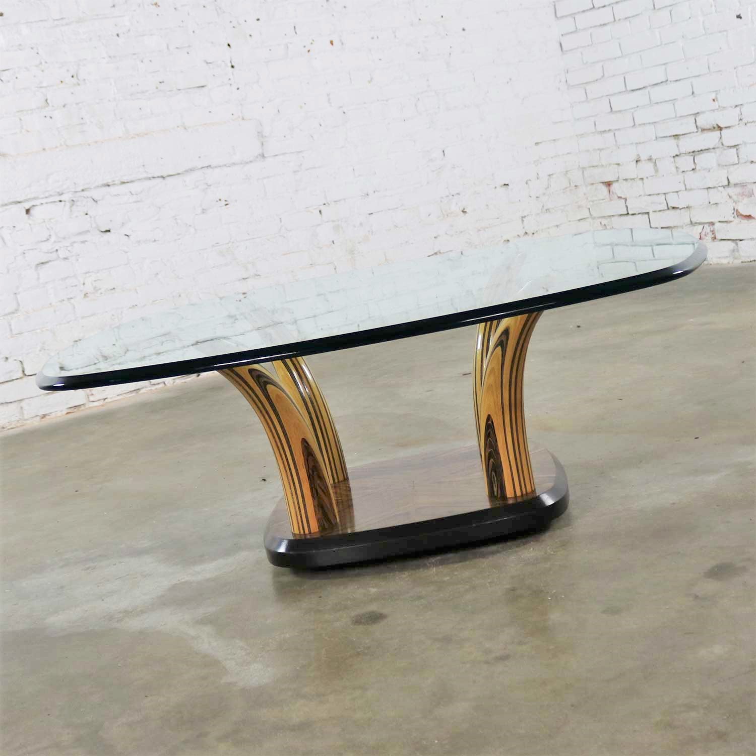 Henredon Zebra Wood Faux Tusk Coffee or Cocktail Table with Glass Top