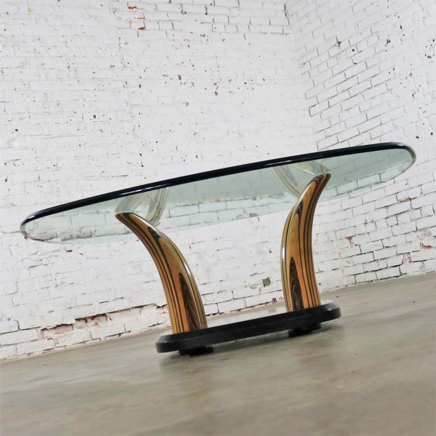 Henredon Zebra Wood Faux Tusk Coffee or Cocktail Table with Glass Top