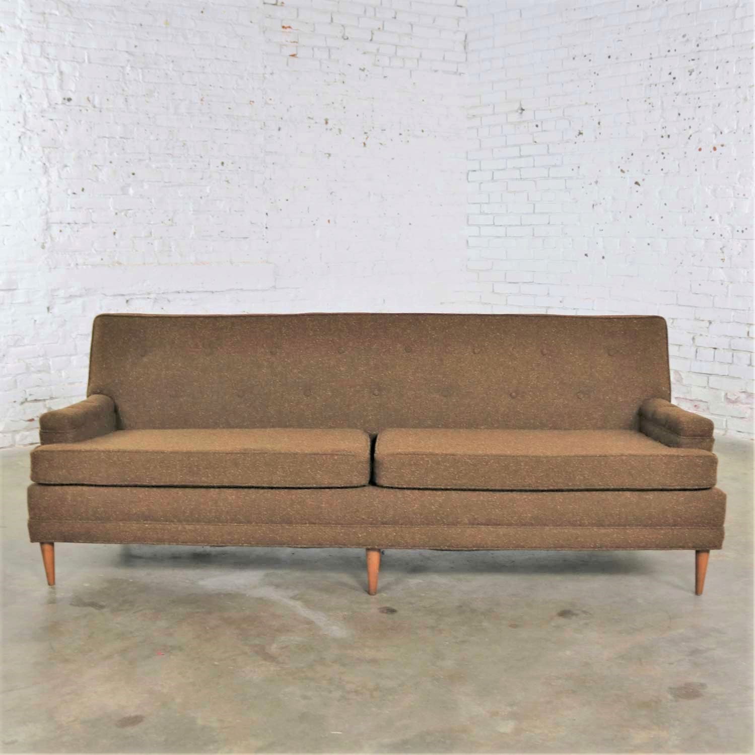 Brown Tweed Mcm Tuxedo Sofa Tight Button Back Manner Of