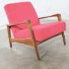 Scandinavian Modern Walnut and Fuchsia Lounge Chair Style Risom or Wanscher