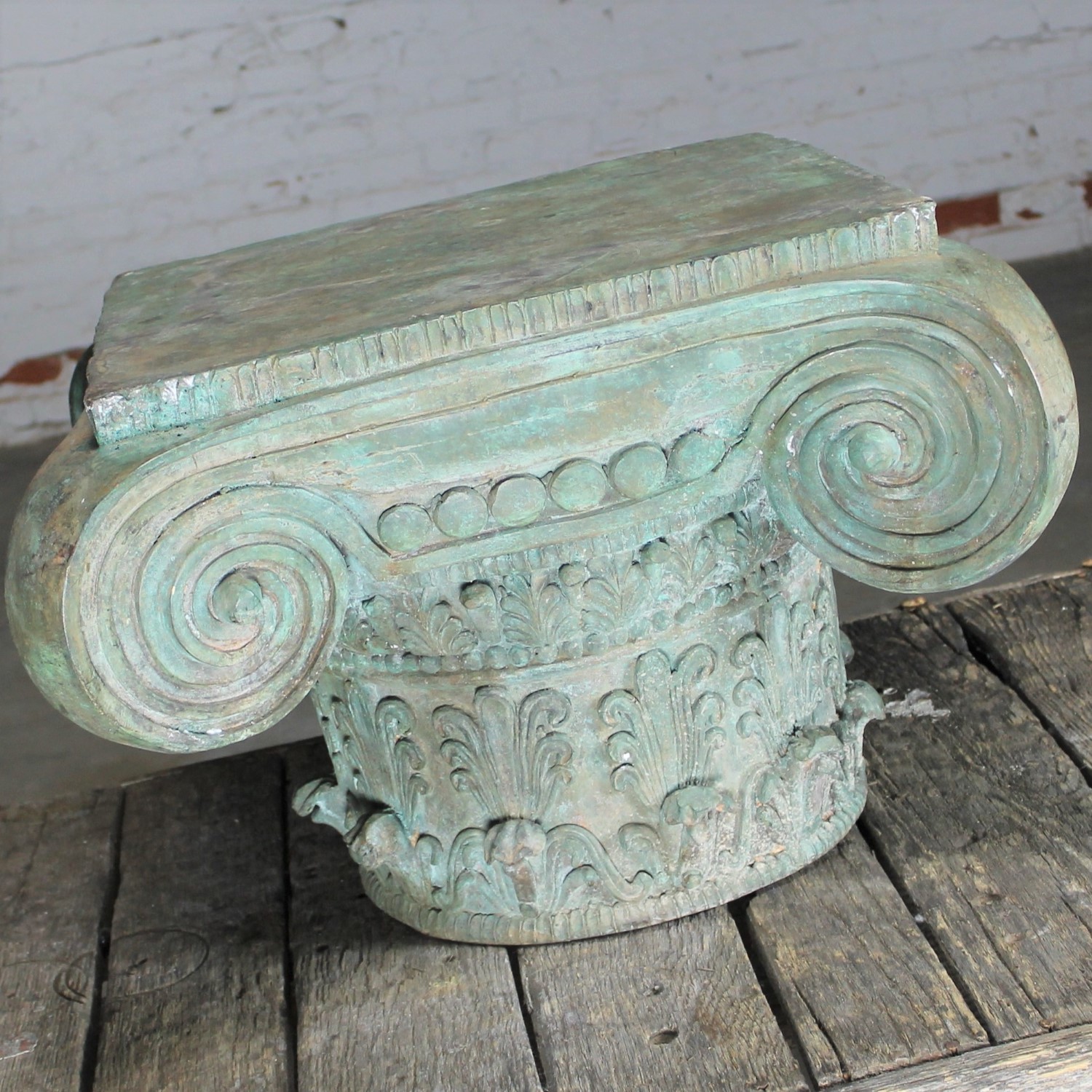 Vintage Patinated Bronze Ionic Capital Table Base or Pedestal