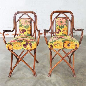 Antique Gebruder Thonet Bentwood Chairs Upholstered Back and Seat Set of Four