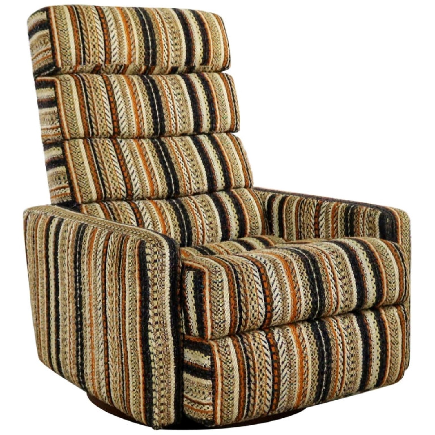 Milo Baughman for James Inc. Swivel Reclining Lounge Chair with Stripe Fabric