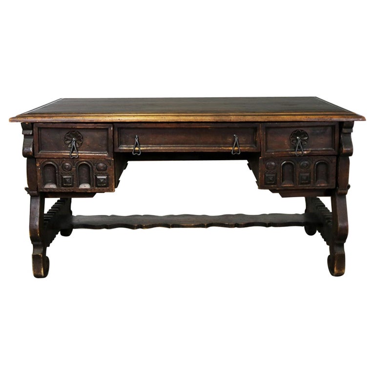Spanish Revival Style Desk with Hand Wrought Hardware by Artes De Mexico