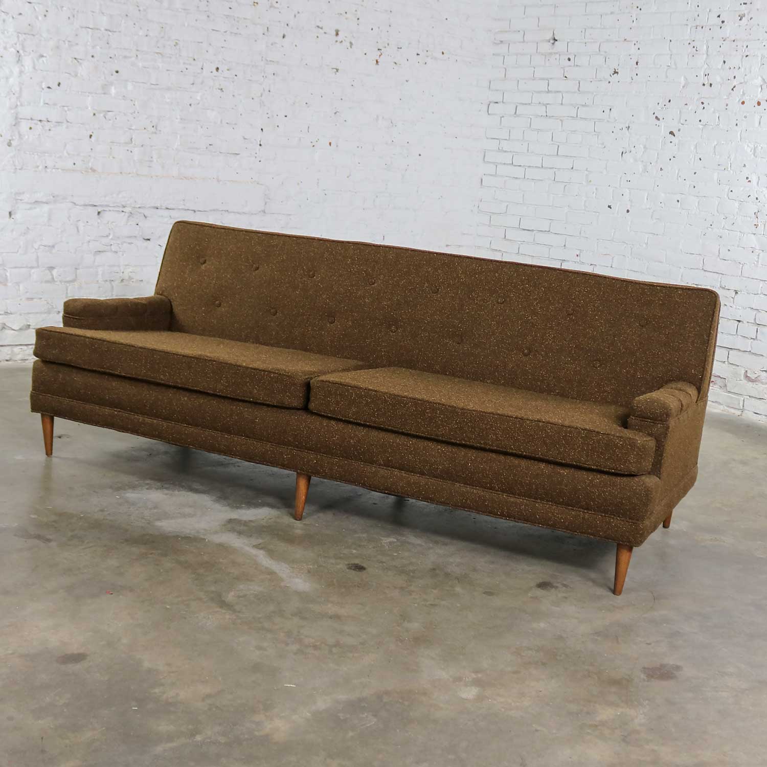 Brown Tweed MCM Lawson Sofa Tight Button Back Manner of Baughman or Wormley