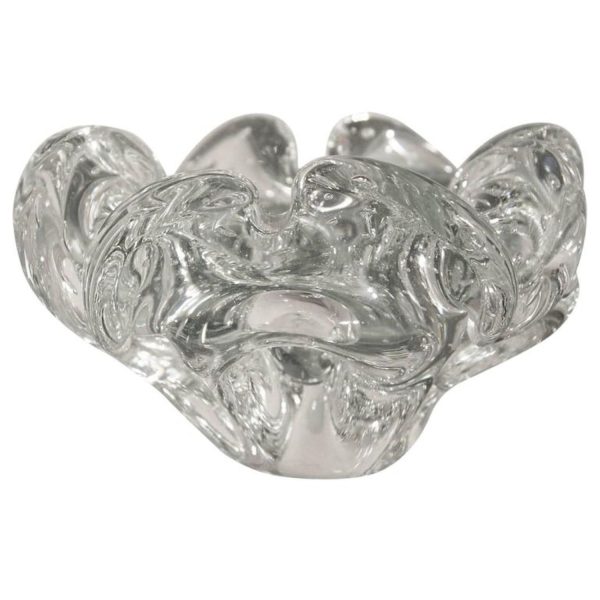 Clear Murano Art Glass Flower Bowl with Controlled Bubble Design