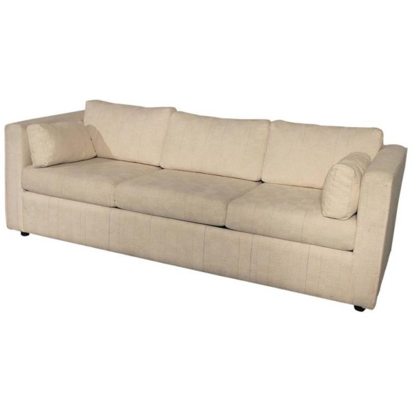 Mid-Century Modern White Tuxedo Style Sleeper Sofa