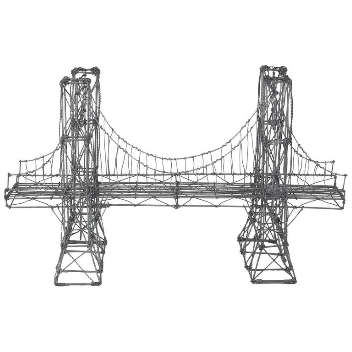 Vintage Folk Art Wire Suspension Bridge Model Sculpture