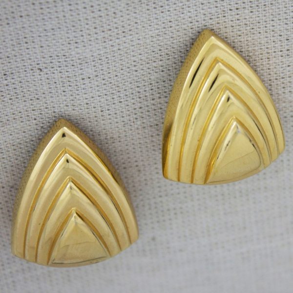 Vintage Christian Dior Gold-Tone Graduated Circular Triangle Clip Earrings
