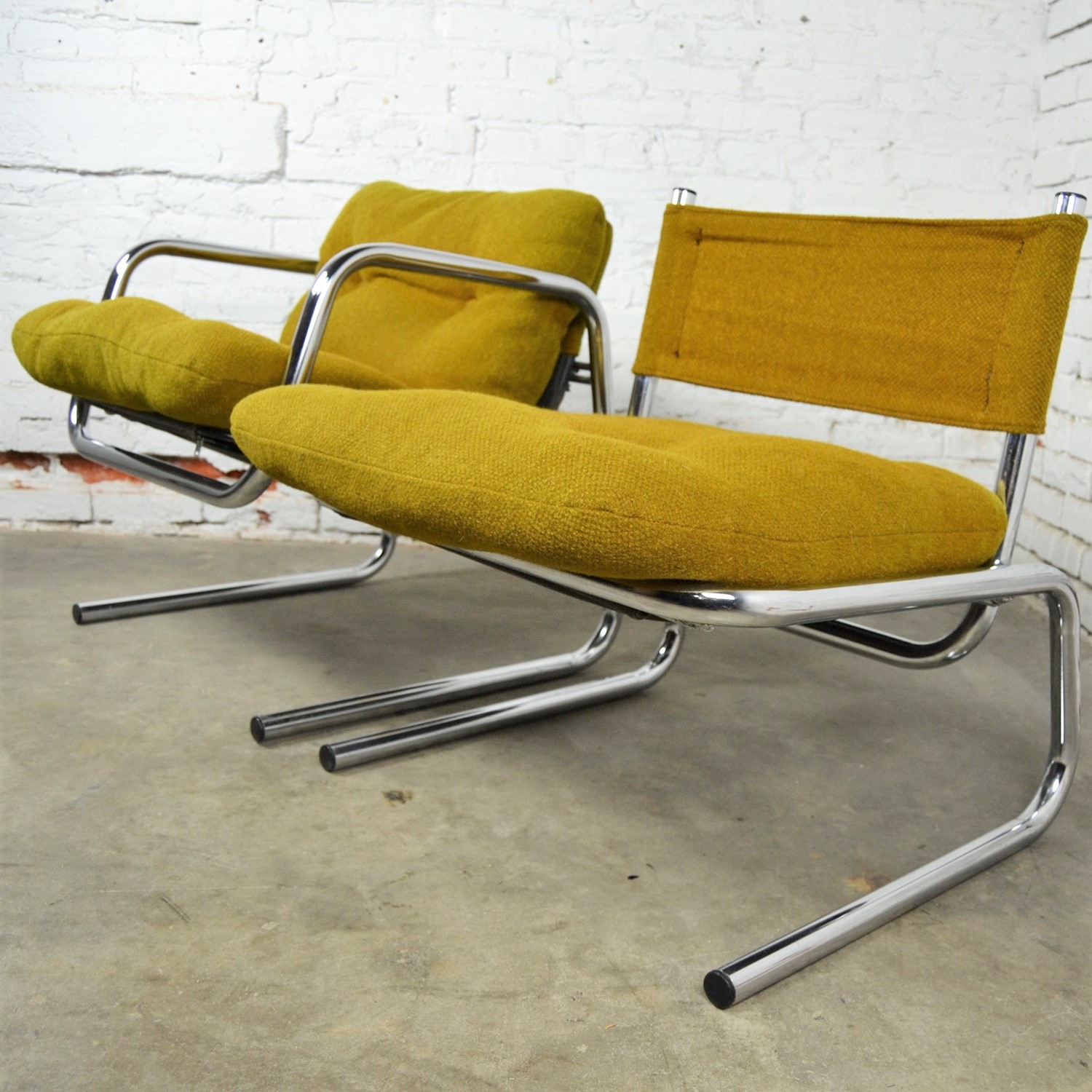 Postmodern Chrome Tube Baughman Style Sling Lounge Chair and Ottoman