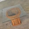 Vintage Organic Modern Woven Wicker Rattan Side or End Table w Rectangular Glass Top