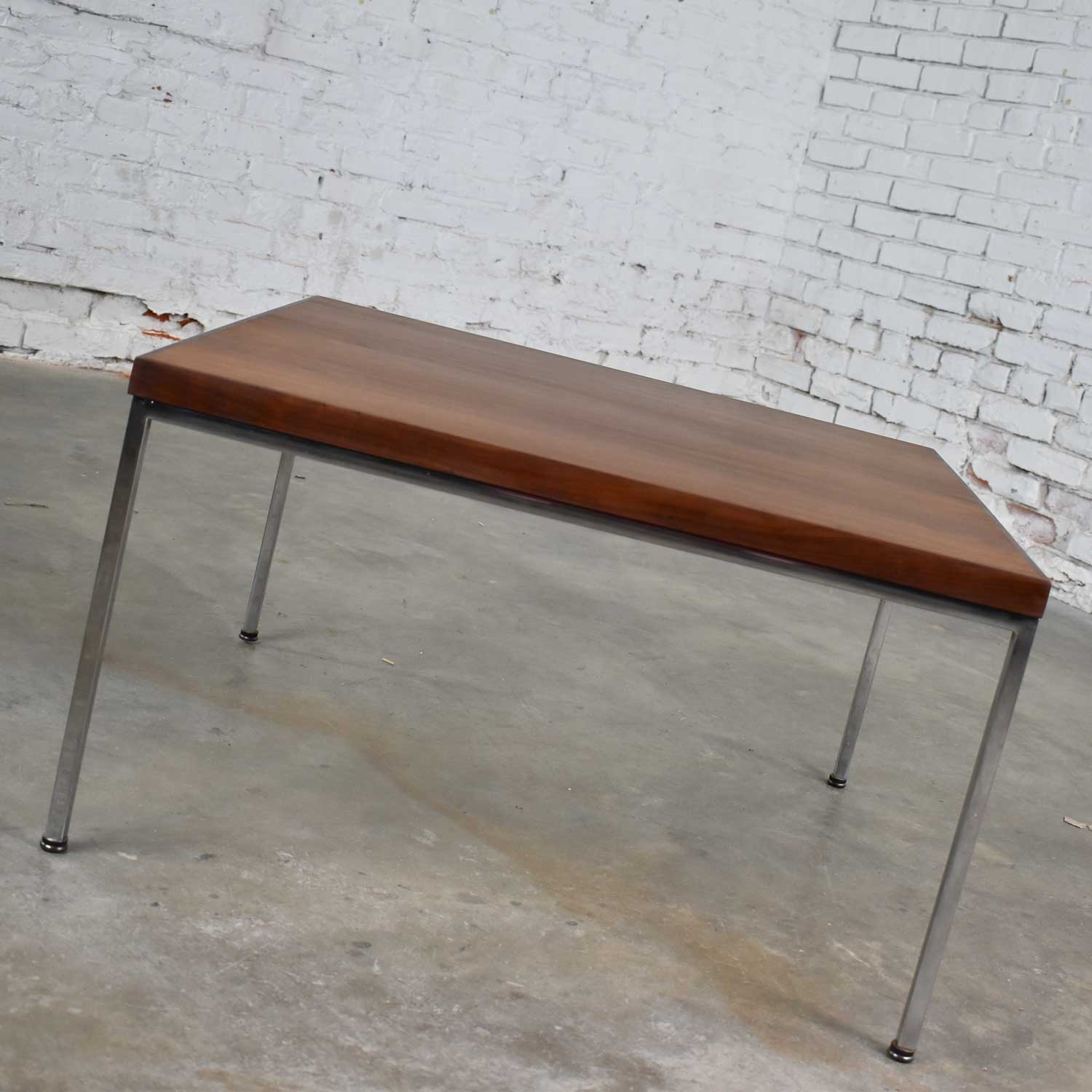 Mid Century Modern Chrome & Walnut End or Coffee Table in the Style of Florence Knoll