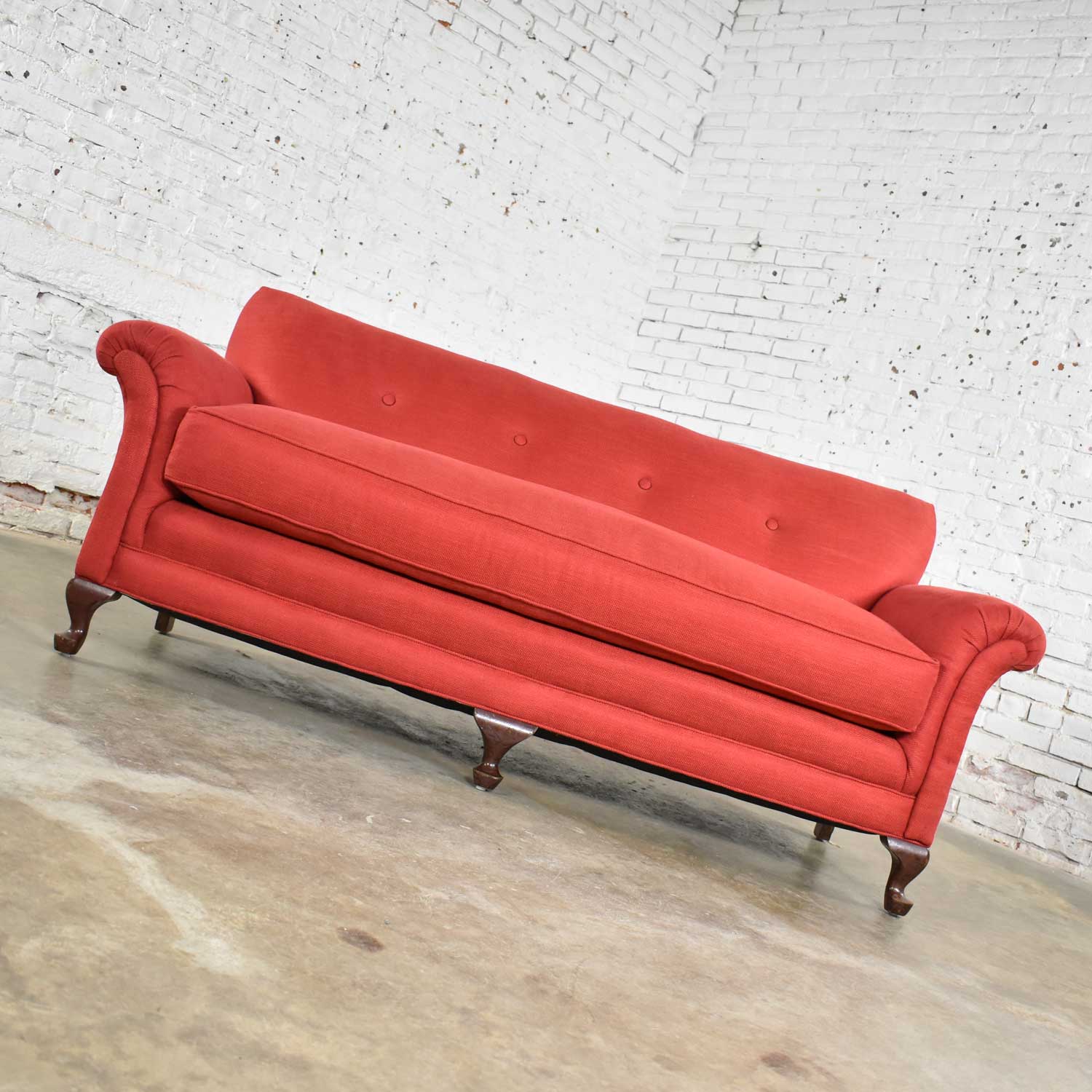 Red Smaller Size Lawson Sofa with Rolled Arms Down Bench Seat and Tight Back