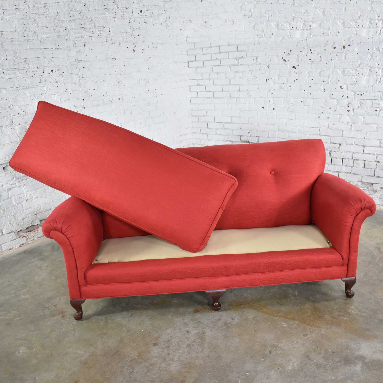 Red Smaller Size Lawson Sofa with Rolled Arms Down Bench Seat and Tight Back