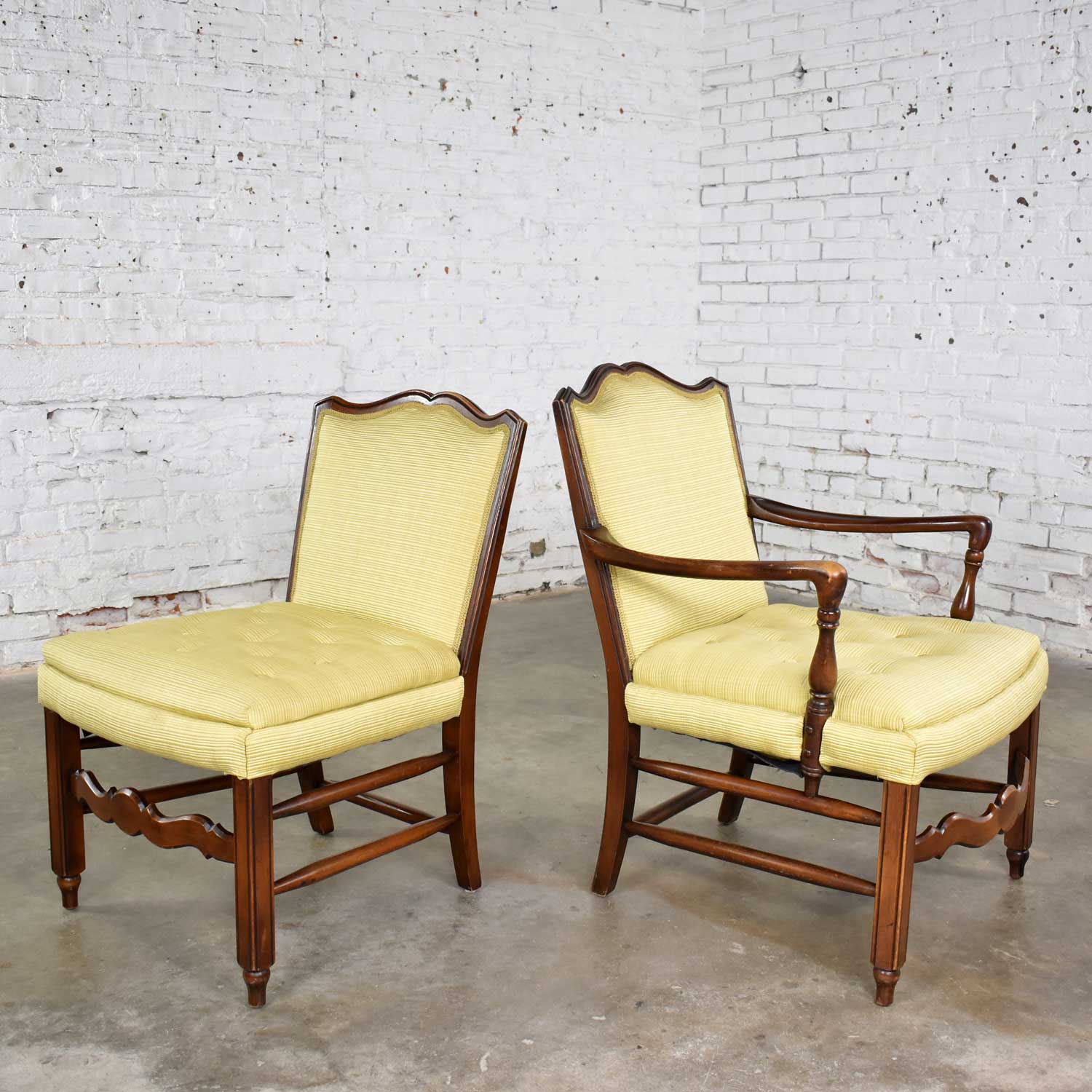 Pair of Georgian Revival His and Hers Accent Chairs in Golden Yellow