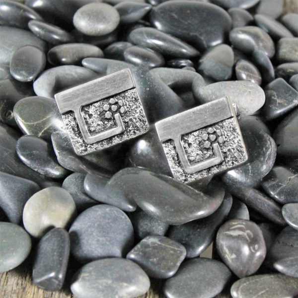 Vintage Guy Gilles Vidal Brutalist Cufflinks in Silver-plated Pewter