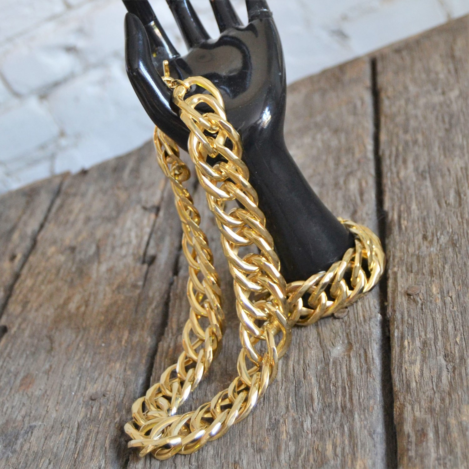 Chunky Gold-Tone Curb Chain Choker and Bracelet in the Style of Christian Dior