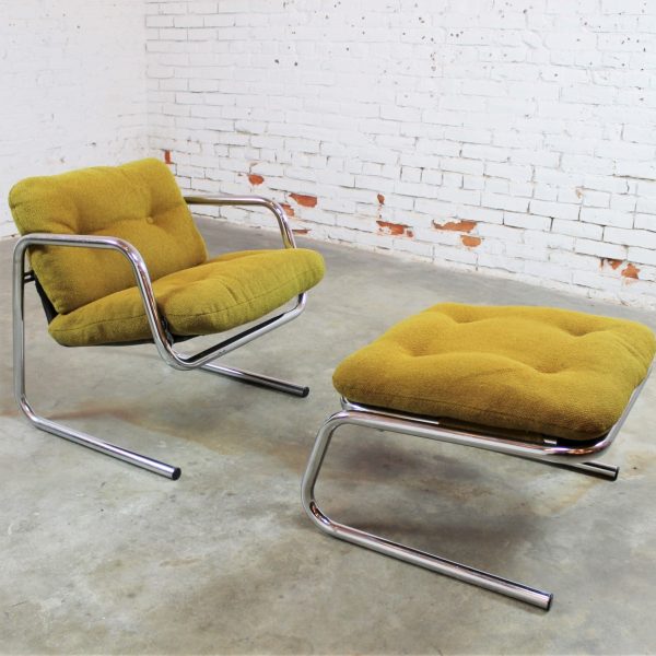 Postmodern Chrome Tube Baughman Style Sling Lounge Chair and Ottoman