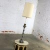 Stiffel Tall Table Lamp or Low Floor Lamp Mid Century Brass and Brushed Stainless Steel