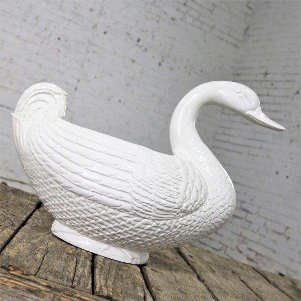 Large Pure White Porcelain Swan Jardinière Planter or Serving Tureen