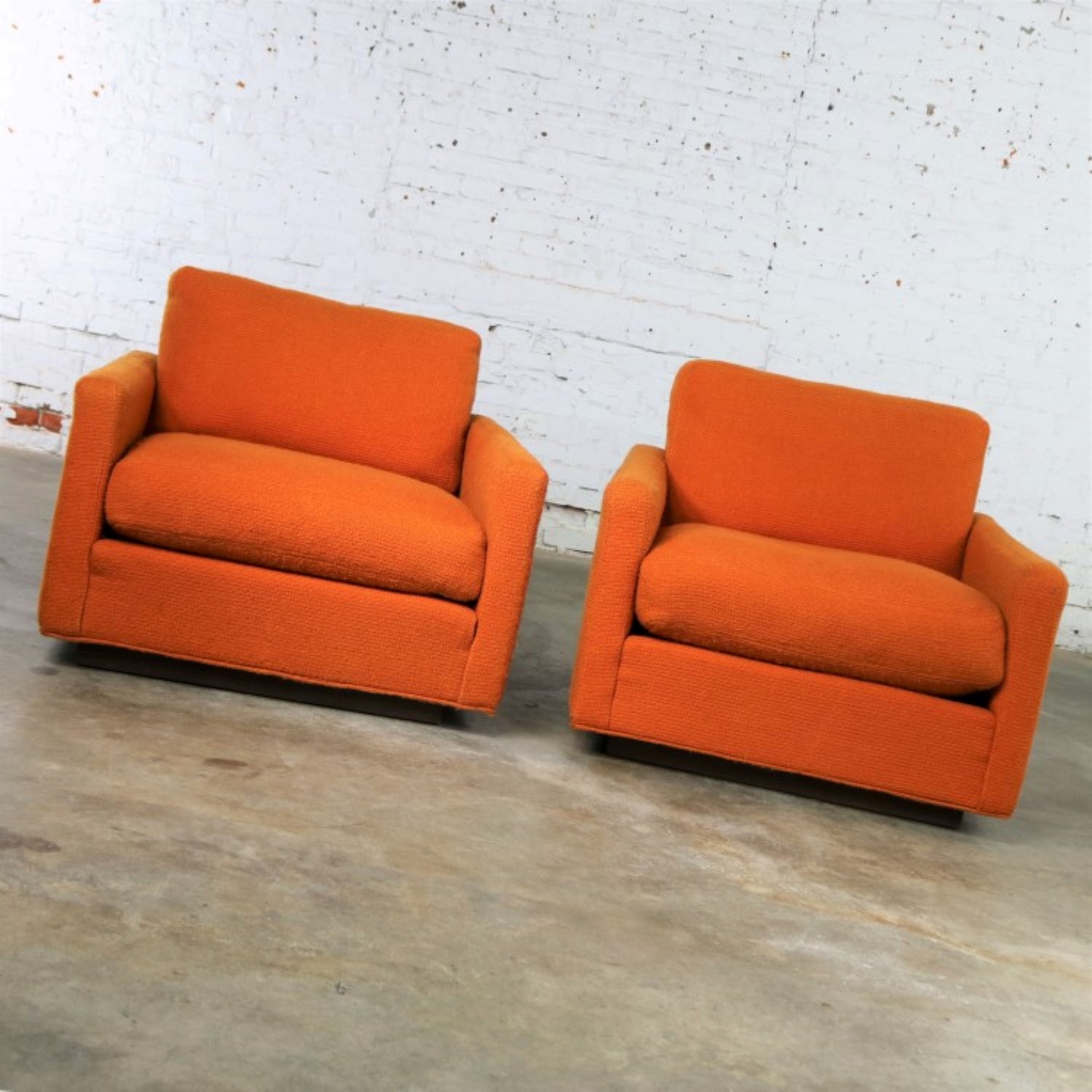 Thayer Coggin Cube Lounge Chairs Orange Lawson Style Attributed to Milo Baughman