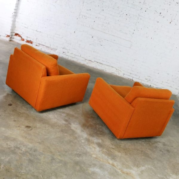 Thayer Coggin Cube Lounge Chairs Orange Lawson Style Attributed to Milo Baughman