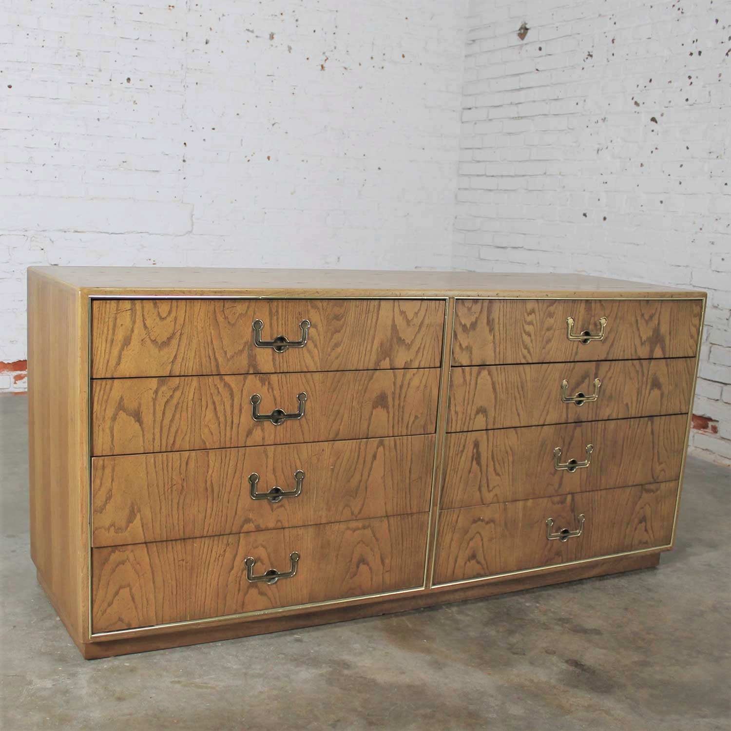 Vintage Mid-Century Campaign Style Eight Drawer Dresser by Founders Furniture in Oak