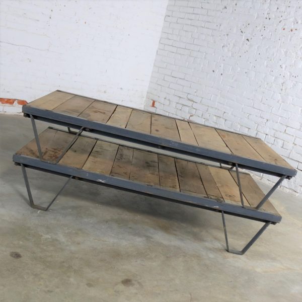 American Industrial Oak and Steel Pallet Coffee Table Three by Five Feet