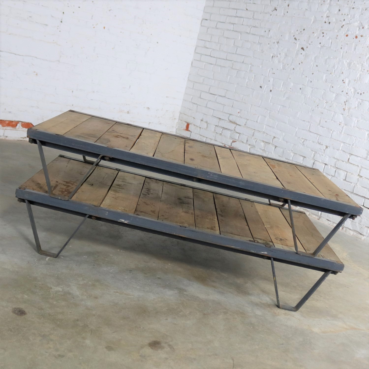 American Industrial Oak and Steel Pallet Coffee Table Three by Five Feet