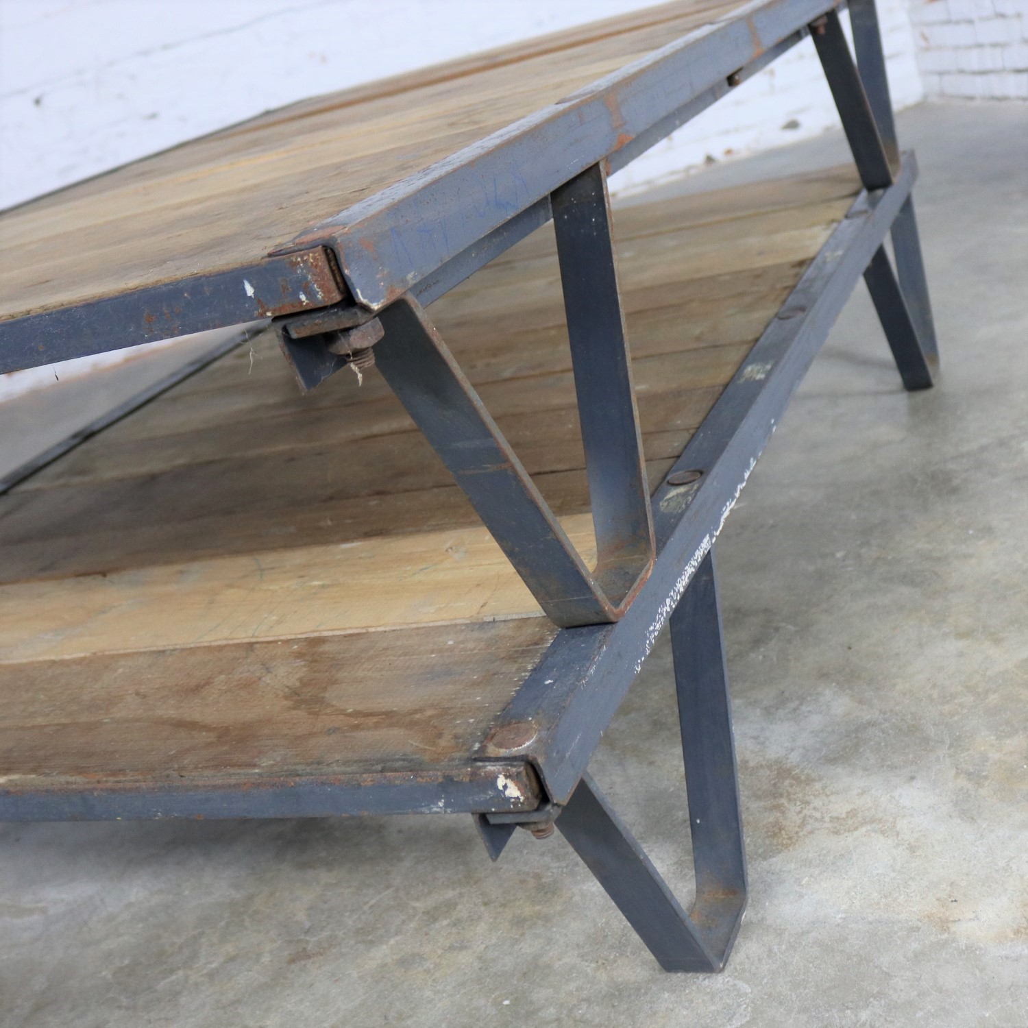 American Industrial Oak and Steel Pallet Coffee Table Three by Five Feet