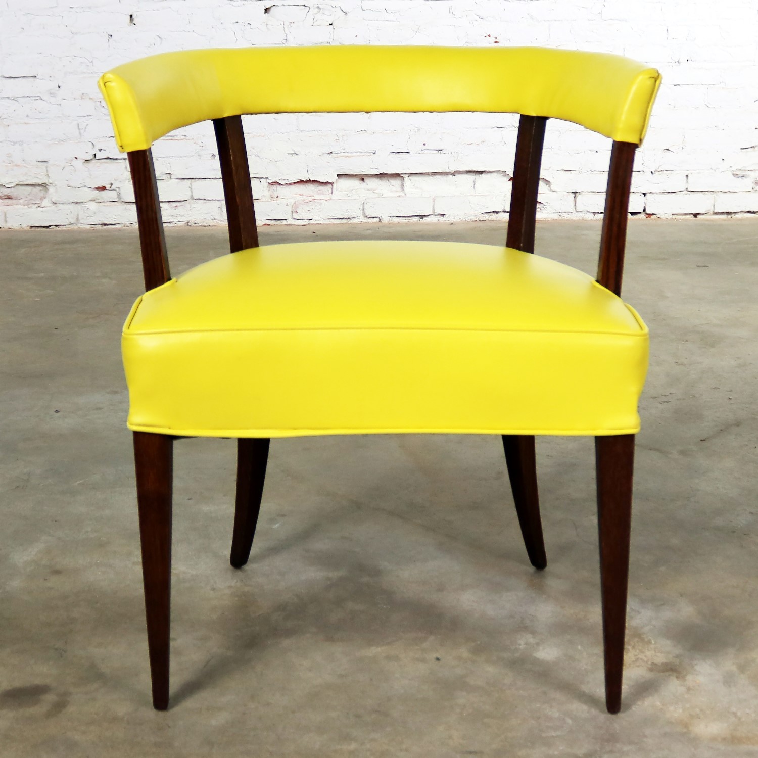 Mid Century Modern Yellow Vinyl and Oak Barrel Back Side Chair