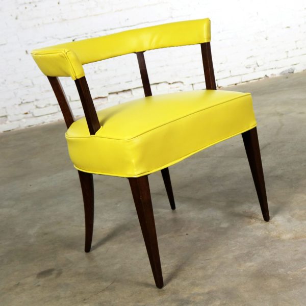 Mid Century Modern Yellow Vinyl and Oak Barrel Back Side Chair